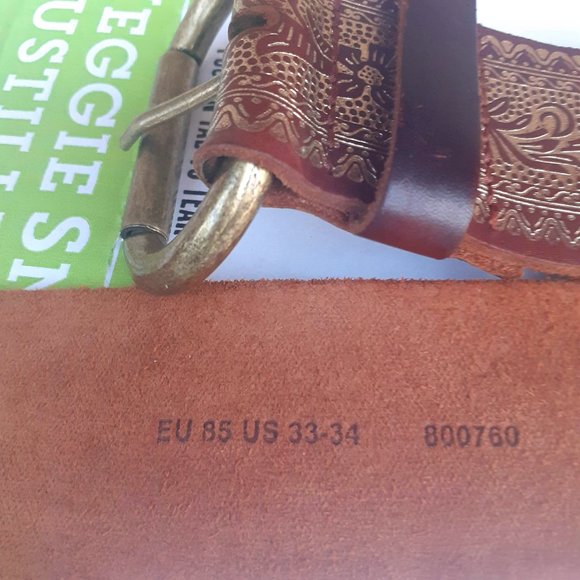 Leather Belt Mediterranean Handtooled designs 100%LEATHER in GOLDEN BROWN  34" - Picture 4 of 6